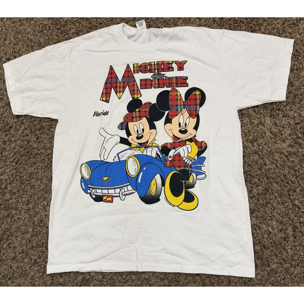 Vintage 90's Mickey & Minnie Shirt Florida Single Stitch By Sherry Mfg Size XL